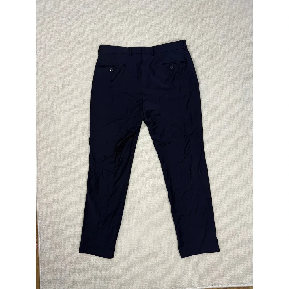 Calvin Klein Mens Navy Blue Wool Blend Stretch Dress Pants 33W‎ x 30L Flat Front